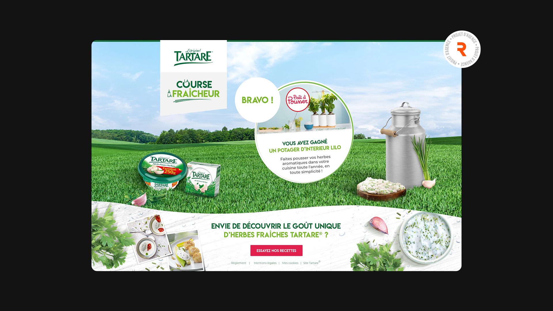 Page de gain pour le jeu Tartare "Course à la fraîcheur"