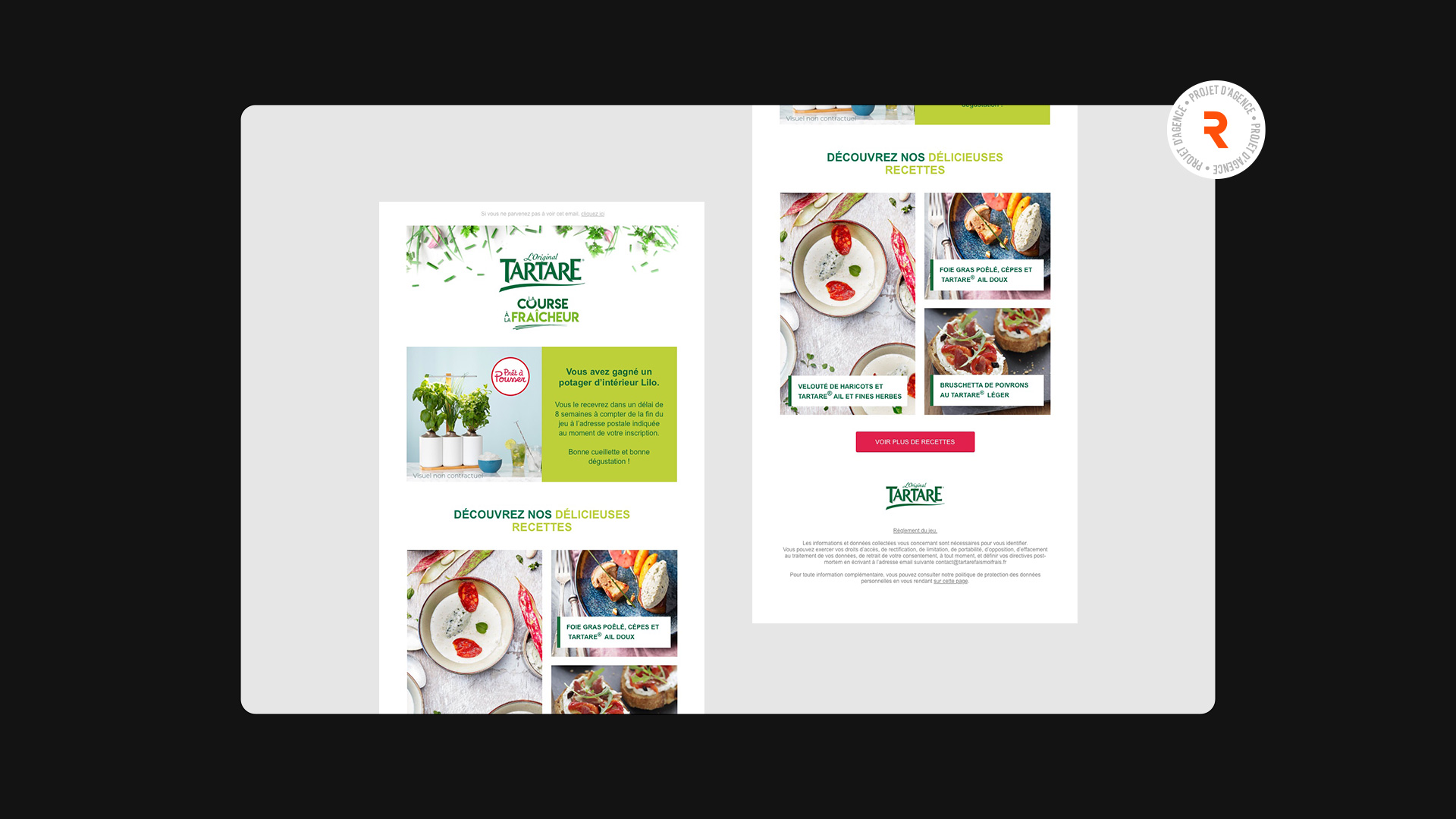 Emailing gagnant pour le jeu Tartare "Course à la fraîcheur"