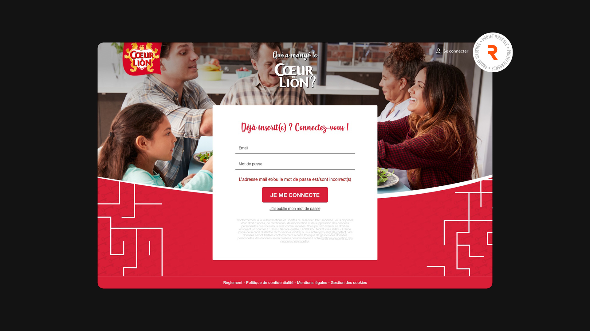 Page de connexion du jeu concours Cœur de Lion®