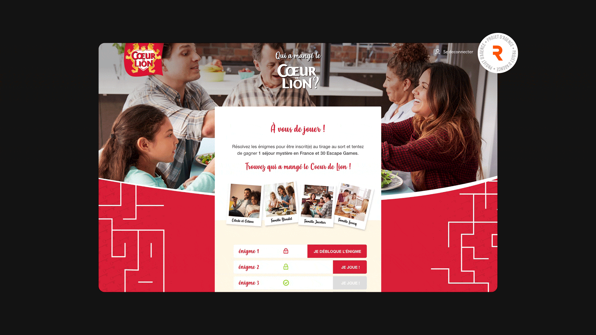 Page de jeu du jeu concours Cœur de Lion®