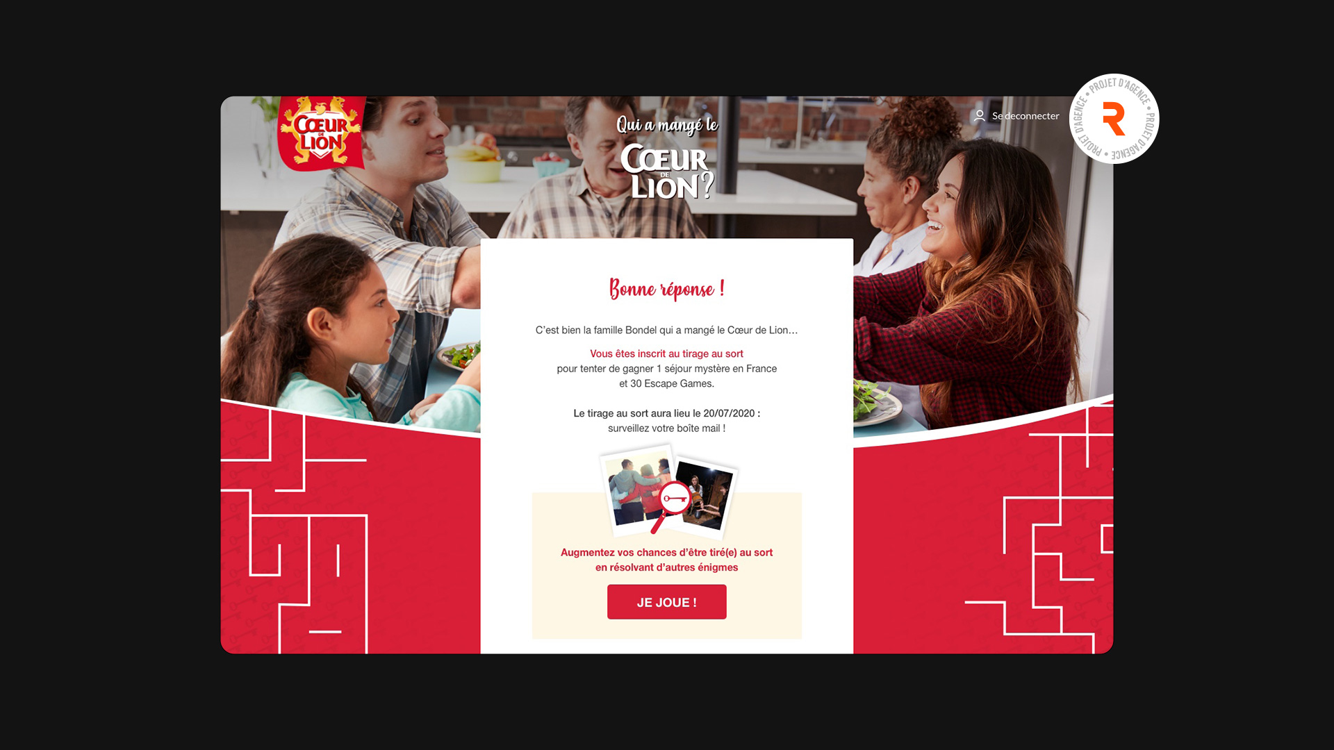 Page gagné du jeu concours Cœur de Lion®