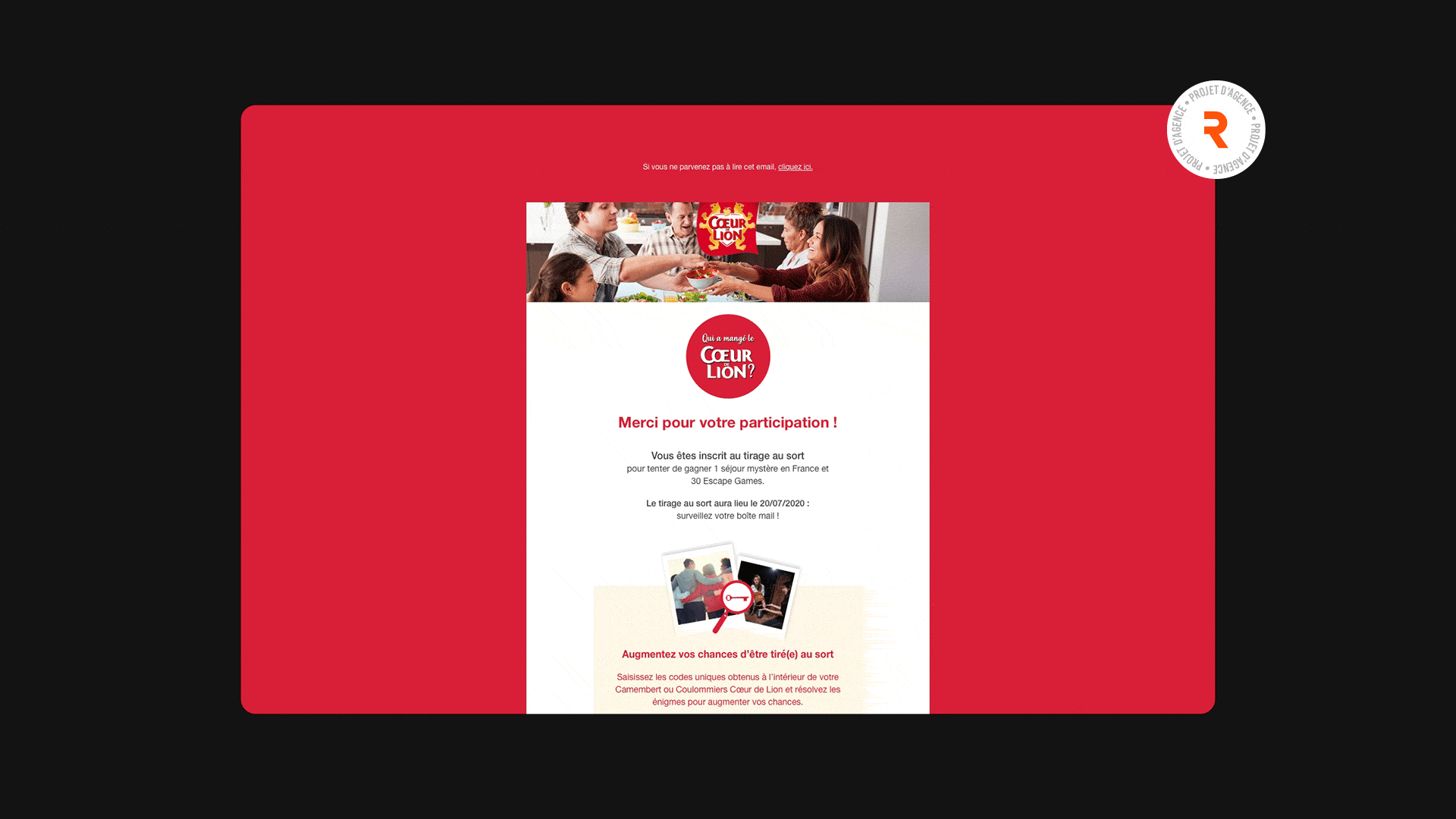 Mail gagnant de connexion du jeu concours Cœur de Lion®